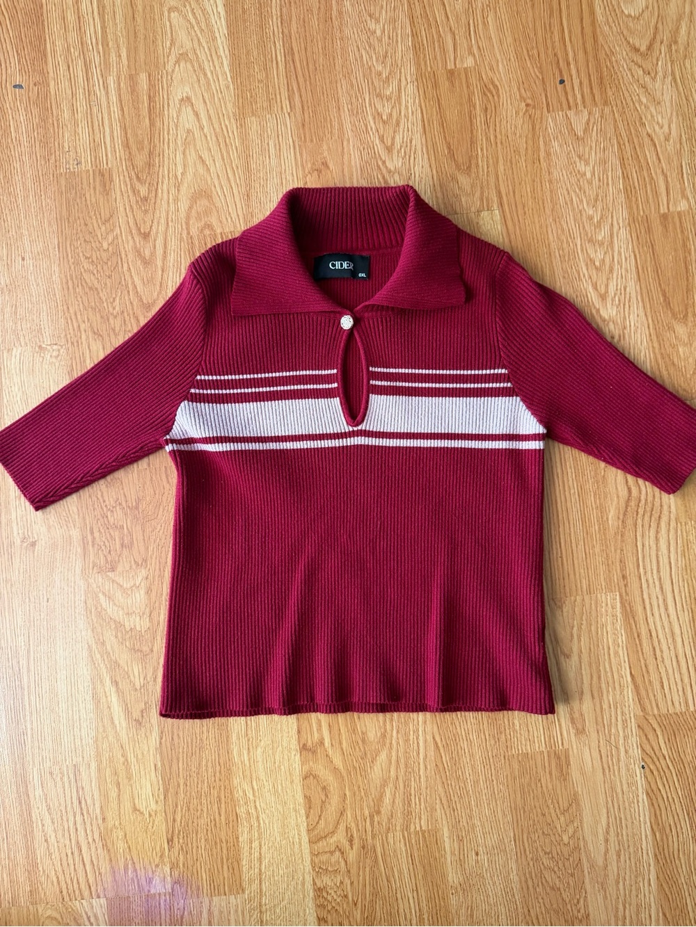 Cider Burgundy Ribbed Polo Top with White Stripes